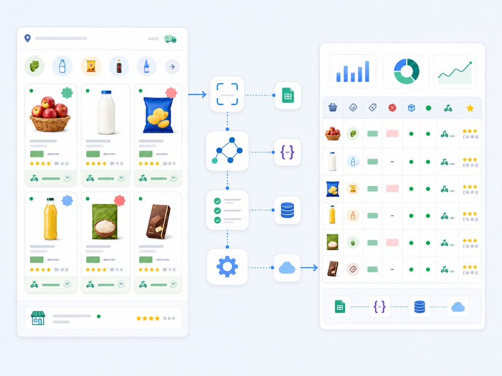 Grocery delivery app product listings transformed into structured grocery pricing and availability data