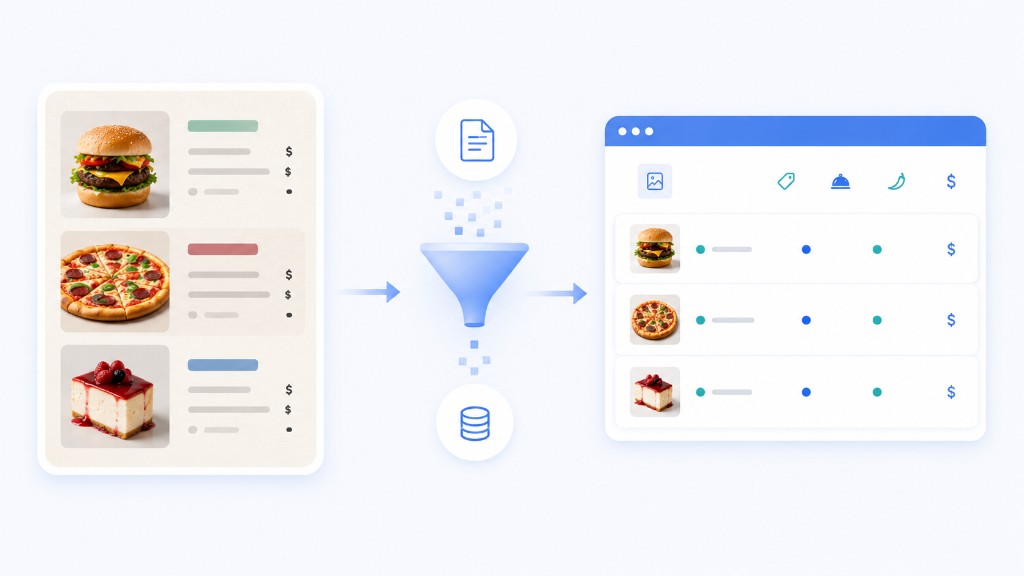 Raw restaurant menu transformed into structured menu data